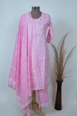 Pink Color Cotton Printed Dupatta Embroidered Yoge with Pant and Dupatta Set
