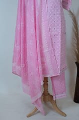 Pink Color Cotton Printed Dupatta Embroidered Yoge with Pant and Dupatta Set