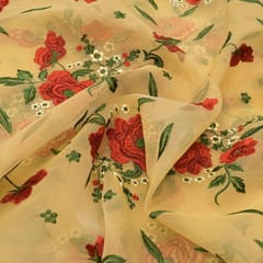 Beige Organza Embroidered Fabric
