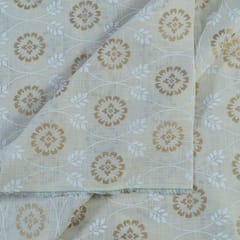 Off White Slub Cotton Khadi n Gold Printed Fabric