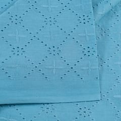 Blue Color Cotton Chikan Embroidered Fabric