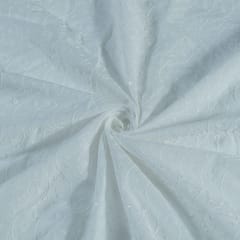White Color Cotton Chikan Embroidered Fabric