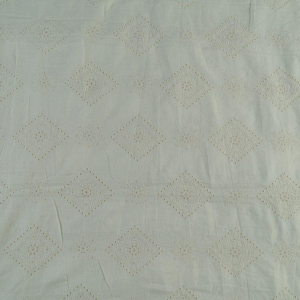 Off White Color Dyeable Cotton Chikan Embroidered Fabric