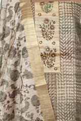 Fawn Color Print with Embroidered Dupion Silk Shirt with Bottom and Printed Silk Dupatta