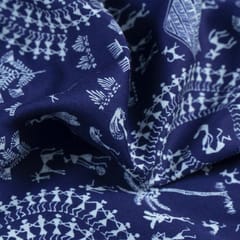 Blue Color Glace Cotton Digital Printed Fabric