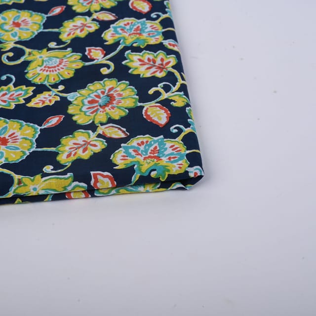 Navy Blue Color Cotton Printed Fabric