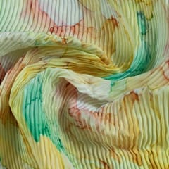 Yellow Color Pleated Satin Printed Fabric