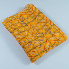 Yellow Color Chinon Jacquard Digital Printed Fabric