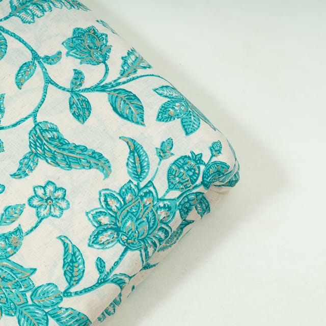 Sea Green Color Cotton Flex Printed Fabric