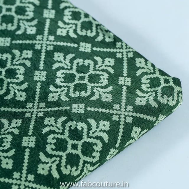 Green Color Mashru Silk Ajrakh Printed Fabric