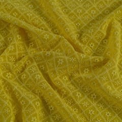 Yellow Color Georgette Chikan Embroidered Fabric
