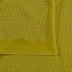 Yellow Color Georgette Chikan Embroidered Fabric