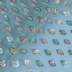 Sky Blue Organza Embroidered Fabric