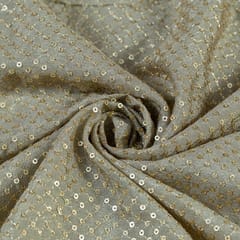 Sage Green Color Chinon Chiffon Sequins Embroidered Fabric