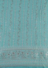 Firozi Color Georgette Thread Embroidered Fabric