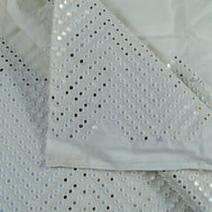 Dyeable kora Cotton Faux Mirror Embroidered Fabric