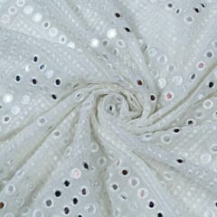 White Dyeable Georgette Faux Mirror Embroidered Fabric