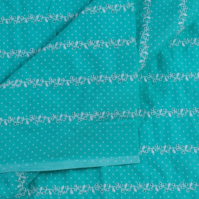 Firozi Cotton Chikan Embroidery (1.5 Meter Cut Piece )