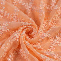 Peach Color Georgette Embroidered Fabric (1.80Meter Piece)