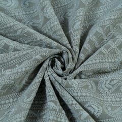Taupe Color Georgette Chikan Embroidered Fabric