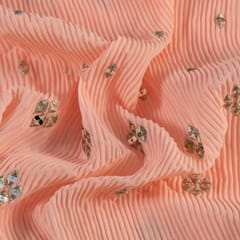 Peach Color Georgette Pleat Embroidered Fabric