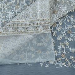 White Dyeable Net Embroidery(1.70 MTR PIECE)