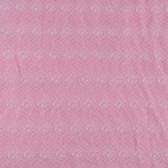 Pink Color Georgette Chikan Embroidered Fabric