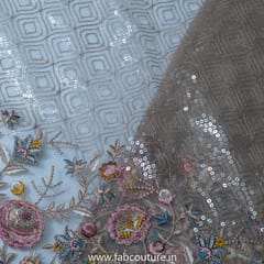Grey Color Net Sequins Embroidery (75Cm Piece)