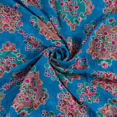 Firozi Color Georgette Print With Embroidered Fabric