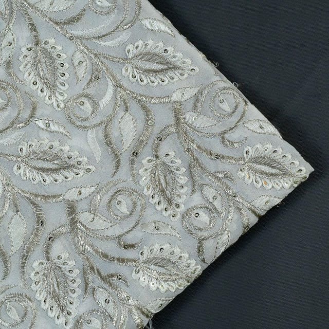 White Color Lucknowi Georgette Embroidery (1.10 Meter Piece)