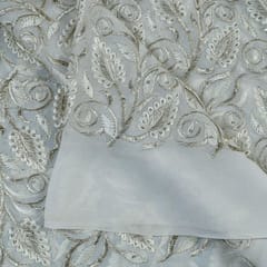 White Color Lucknowi Georgette Embroidery (1.10 Meter Piece)
