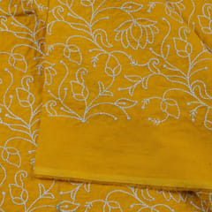 Mustard Color Cotton Thread Lakhnavi Embroidered Fabric