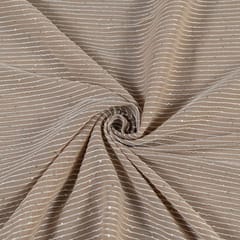 Taupe Color Georgette Thread With Sequins Embroidered Fabric