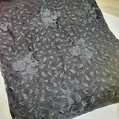Net Mono Tone Thread Embroidered Fabric