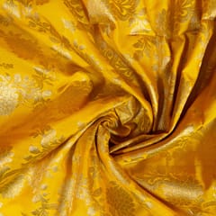 Yellow Color Satin Brocade Fabric