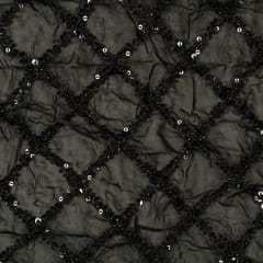 Black Color Georgette Beeds Embroidered Fabric