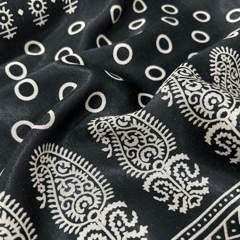 Black With Cream Floral Printed Mashru Silk Fabric