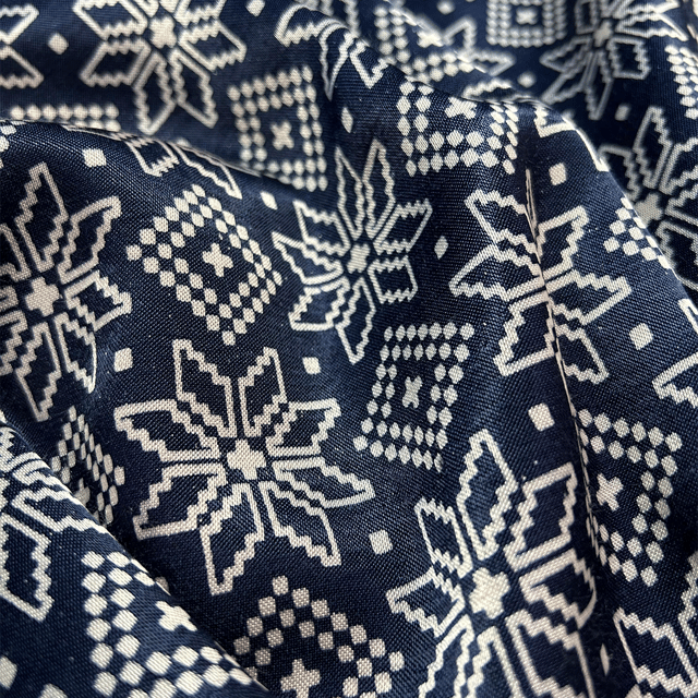 Navy Blue With Cream Patola Printed Mashru Silk Fabric