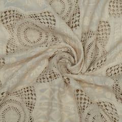 Off White Color Imported Cotton Embroidered Fabric