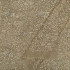 Fawn Color Pure Organza Embroidered Fabric