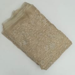 Fawn Color Pure Organza Embroidered Fabric