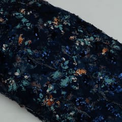 Navy Blue Color Imoprted Net Embroidered Fabric