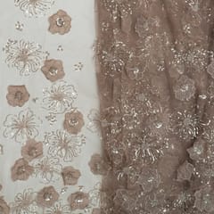 Beige Color Imoprted Net Embroidered Fabric