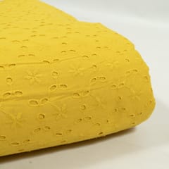 Yellow Color Cotton Chikan Embroidered Fabric