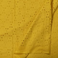 Yellow Color Cotton Chikan Embroidered Fabric