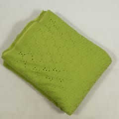 Green Color Cotton Chikan Embroidered Fabric