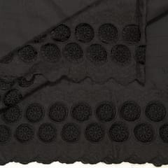Black Color Cotton Chikan Border Embroidered Fabric