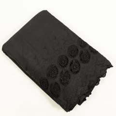 Black Color Cotton Chikan Border Embroidered Fabric