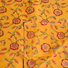 Yellow Color Block Printed Fabric with Golden outline