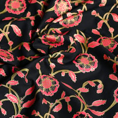 Black Color Block Printed Fabric with Gold outline